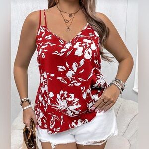 Floral Red and White Women's Top